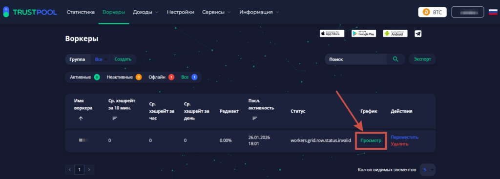 просмотр график работы воркеров