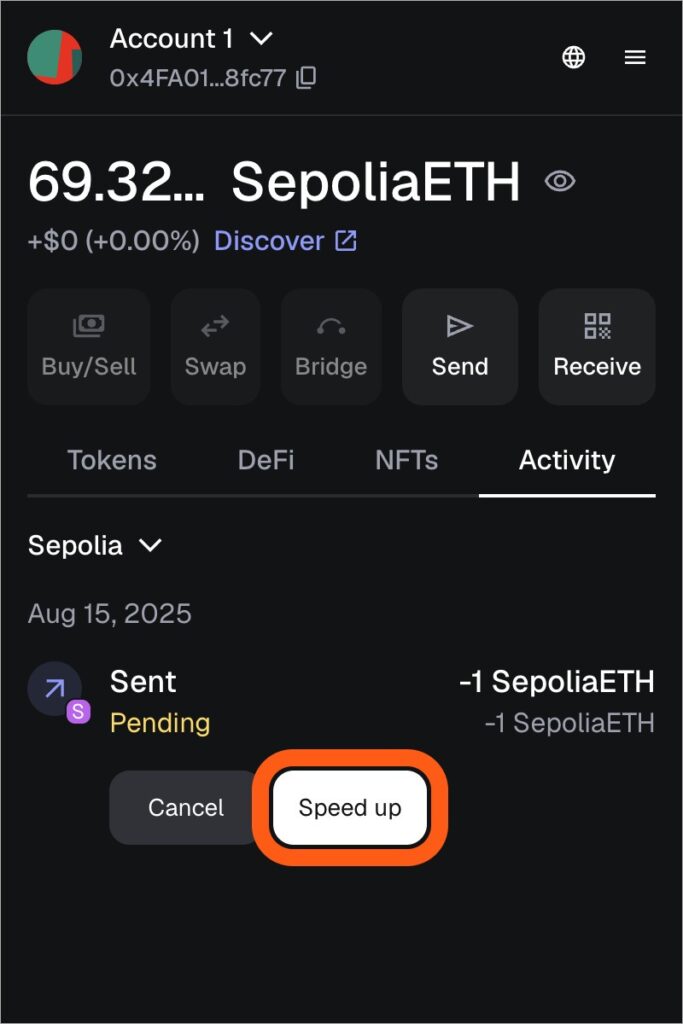 кнопка speed up в metamask