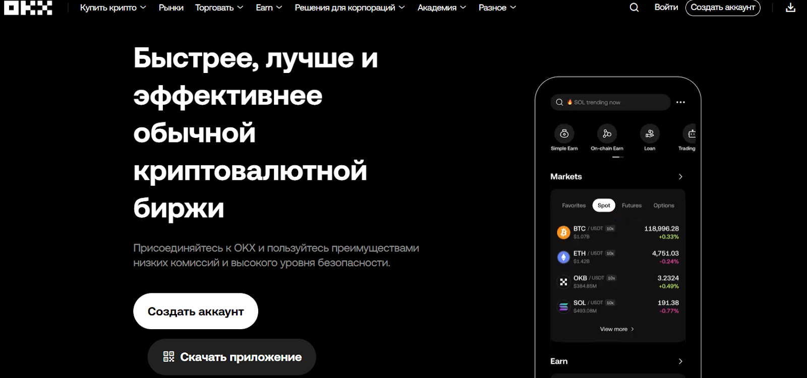 Интерфейс OKX